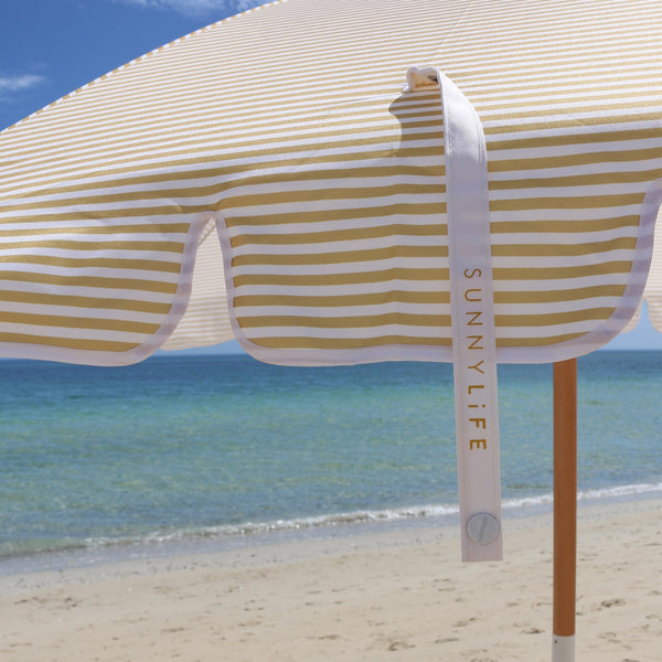 Sunnylife / Beach Umbrella - Mango Bay Golden Mustard Stripe