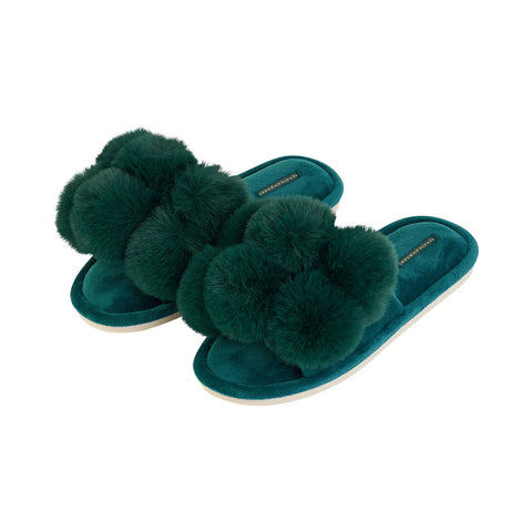 Annabel Trends / Cosy Luxe Pom Pom Slipper - Emerald
