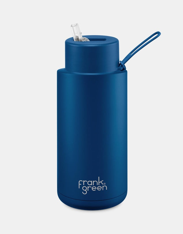 Frank Green / Stainless Steel Ceramic Reusable Bottle w/ Straw Lid (34oz) - Deep Ocean