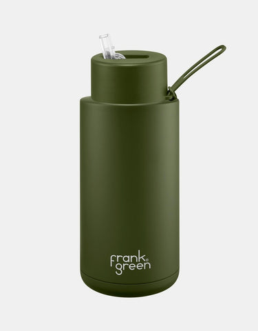 Frank Green / Stainless Steel Ceramic Reusable Bottle w/ Straw Lid (34oz) - Khaki